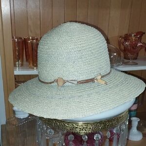 Filippo Catarzi Italy Cream Raffia Hat with Blue Stitching